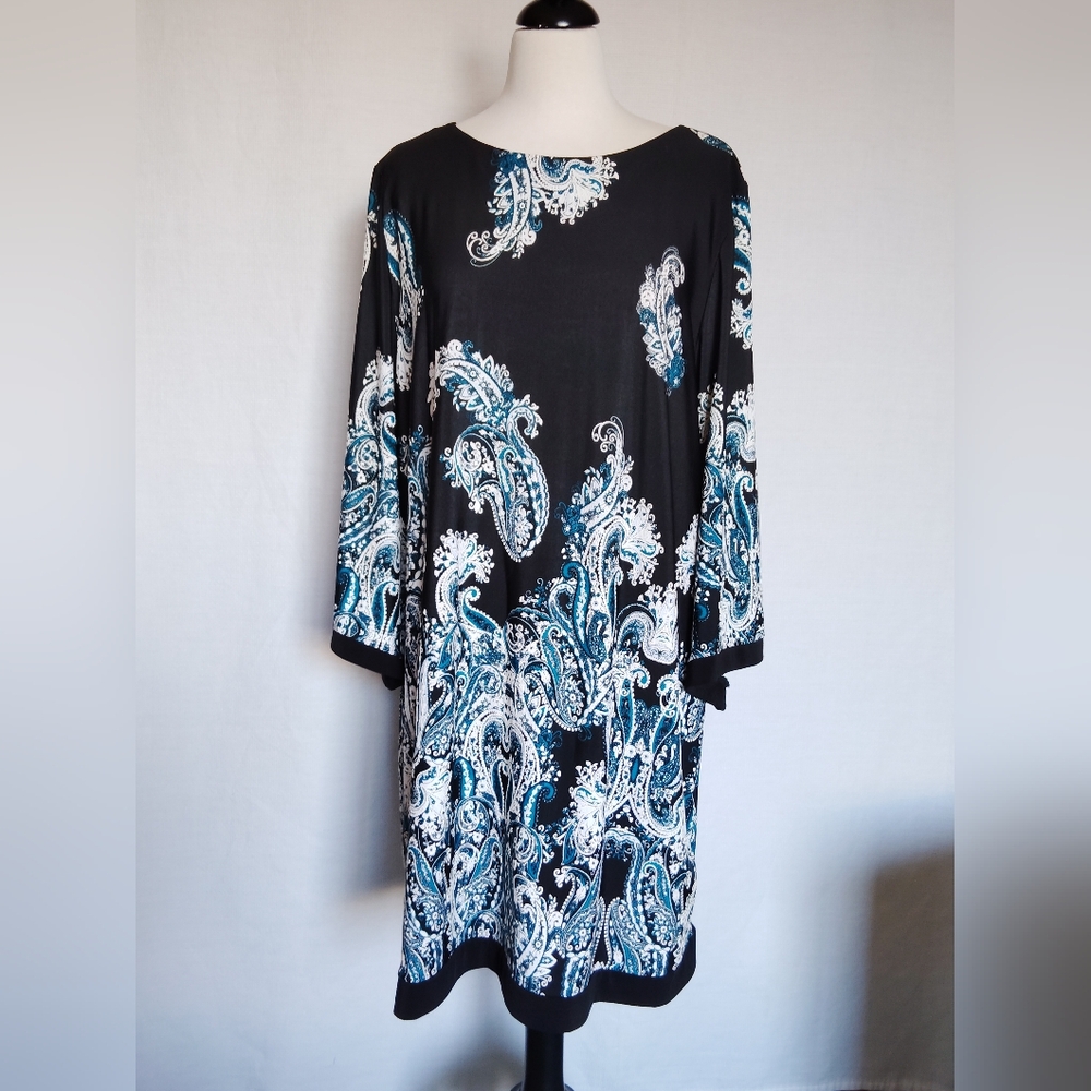 Studio One NY Petite Dress Black Multicolor Paisley Flare Sleeve ~ Size XLP